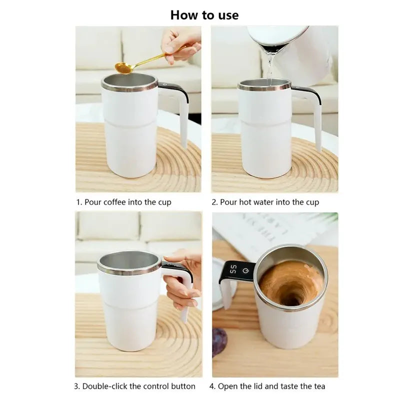 Electric Coffee Mug USB Rechargeable Automatic Magnetic Cup IP67 Waterproof Food-Safe Stainless Steel For Juice Tea Milksha Kitchen Gadgets