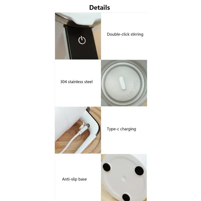 Electric Coffee Mug USB Rechargeable Automatic Magnetic Cup IP67 Waterproof Food-Safe Stainless Steel For Juice Tea Milksha Kitchen Gadgets